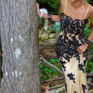 Beige and black dress